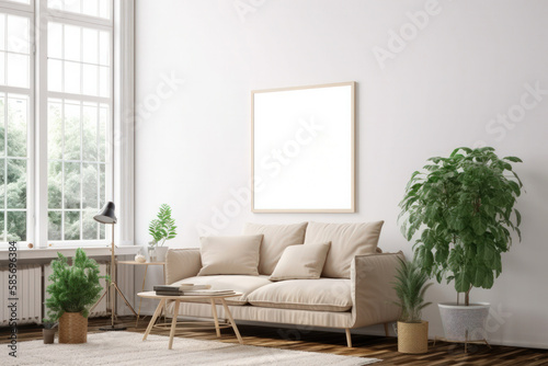 Living Room Interior with Picture Frame Mockup