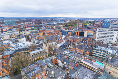 Nottingham Old Market Square. Scenic drone shot, UK. One of the oldest public squares photographed from bird's eye perspective. High quality photo © PoppyPix