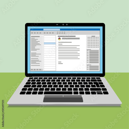 Laptop with an open email application. Simplified flat style. Vector Illustration photo