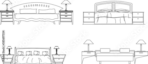 Vector sketch illustration of vintage modern classic magnificent bed