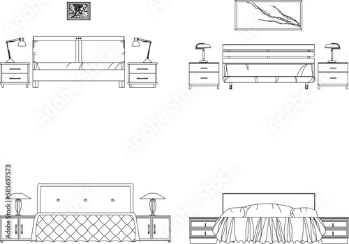 Vector sketch illustration of vintage modern classic magnificent bed