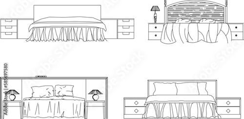 Vector sketch illustration of vintage modern classic magnificent bed