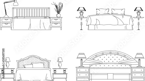 Vector sketch illustration of vintage modern classic magnificent bed