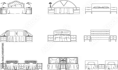 Vector sketch illustration of vintage modern classic magnificent bed