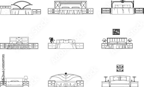 Vector sketch illustration of vintage modern classic magnificent bed
