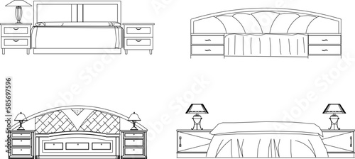 Vector sketch illustration of vintage modern classic magnificent bed