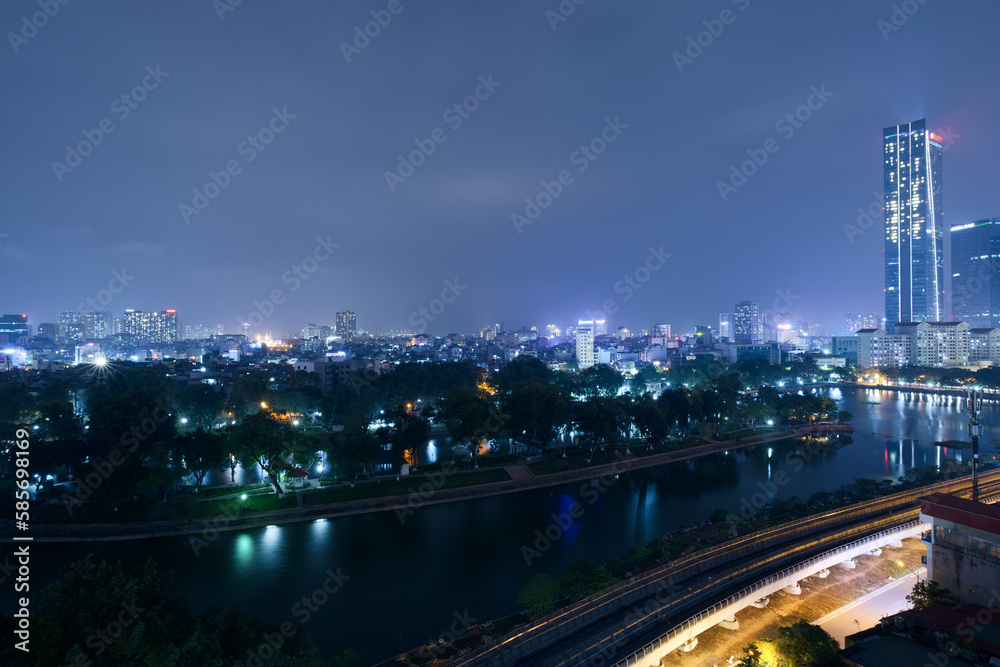 Night view of Hanoi city, Vietnam
