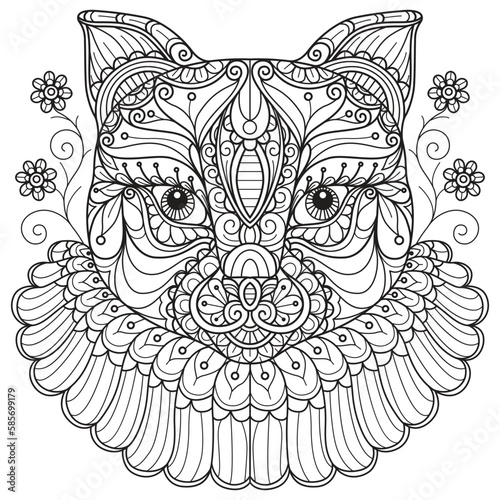 Cute cat hand drawn for adult coloring book