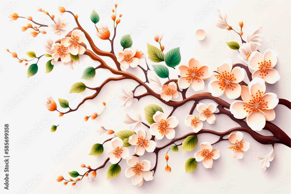 Tree branch blossom in spring , illustration generative AI Tree branch blossom in spring , illustration generative AI