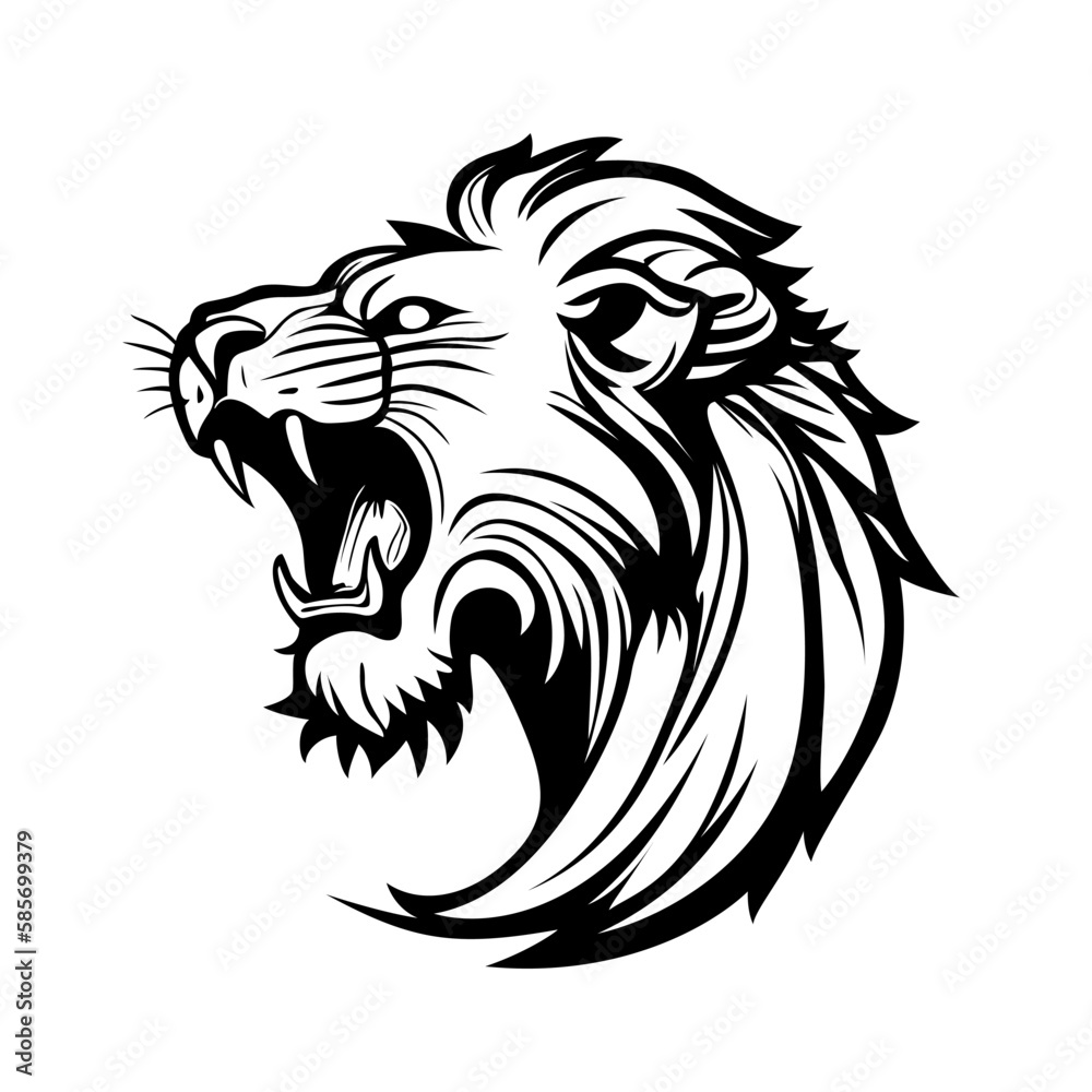 Lion head logo design. Abstract silhouette of a lion head. Evil face of a lion. Vector illustration