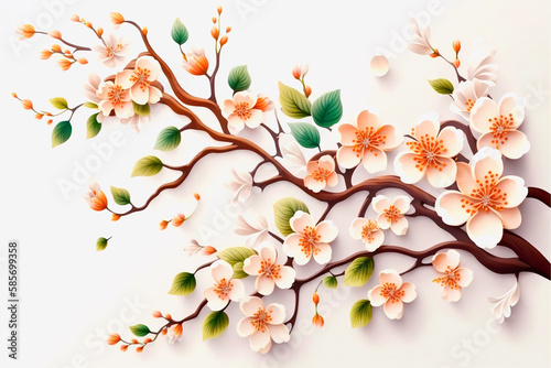 Tree branch blossom in spring   illustration generative AI