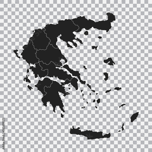 Political map of the Greece isolated on transparent background. Vector.