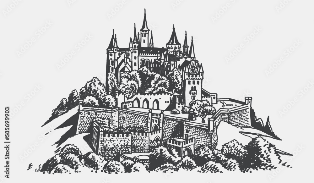 Graphical Hohenzollern castle isolated on white,vector illustration ...