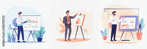 Simplified Flat Vector Art Image of a Man Presenting in Office with a White Background, Bundled for Your Convenience