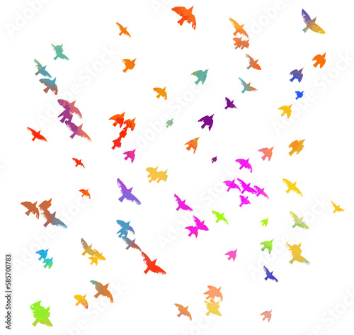 Abstract colored flying birds. Mixed media. Vector illustration