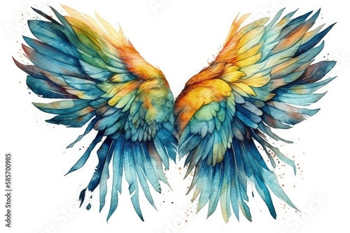 vibrant bird's wings painted in watercolor. Generative AI