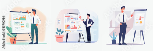 Simplified Flat Vector Art Image of a Man Presenting in Office with a White Background, Bundled for Your Convenience