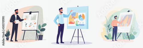 Simplified Flat Vector Art Image of a Man Presenting in Office with a White Background, Bundled for Your Convenience