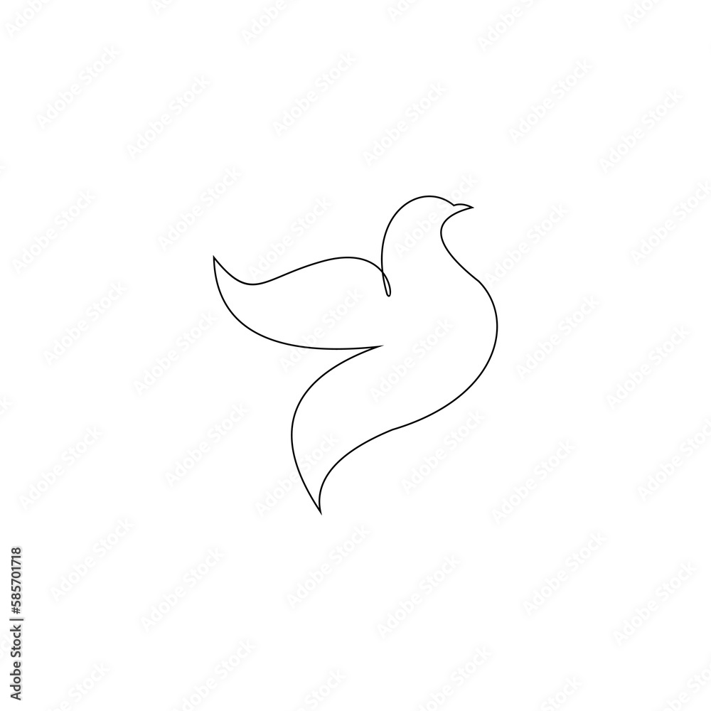 Flying bird continuous line drawing element isolated on white background for decorative element. Vector illustration of animal form in trendy outline style.