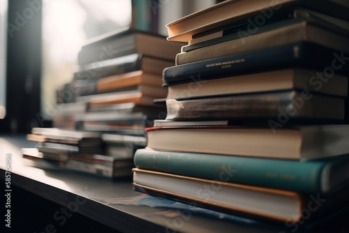 Close-up of stack Books in Library for Education and Learning