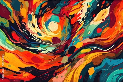 an abstract painting of vibrant swirling colors. Generative AI