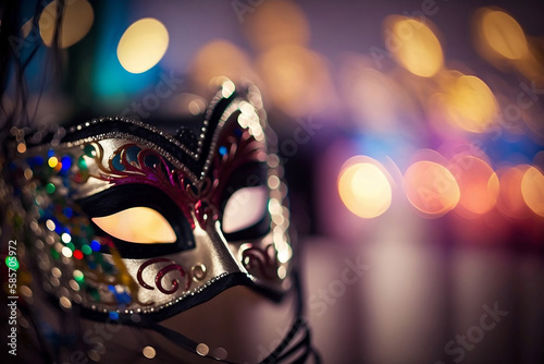 carnival mask on a dark background, Generative AI