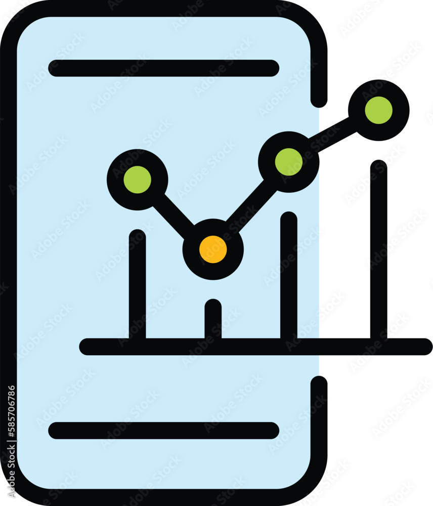 Result money graph on phone icon. Outline Result money graph on phone vector icon for web design isolated on white background color flat Result money graph on phone icon. Outline Result money graph on phone vector icon for web design isolated on white background color flat