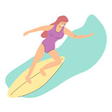 woman girl surfboard illustration