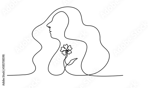 Continuous line art of a beautiful woman with a flower inside, lineart vector illustration.