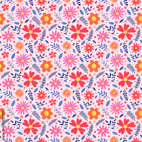 Wallpaper Mural Floral seamless pattern. Spring background with colourful hand drawn flowers and leaves. Vector illustration Torontodigital.ca