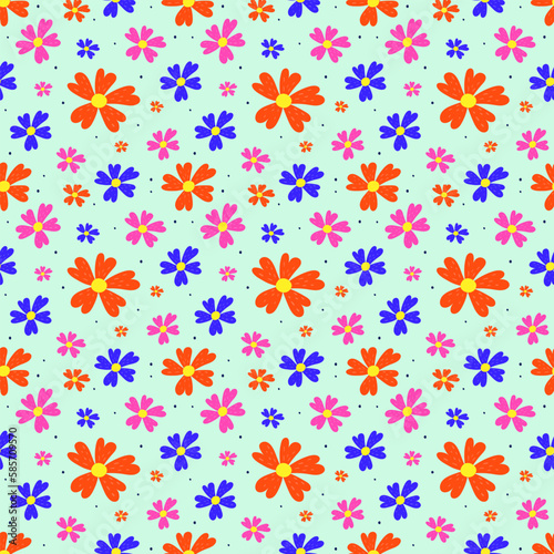 Floral seamless pattern. Spring background with colourful hand drawn flowers. Vector illustration