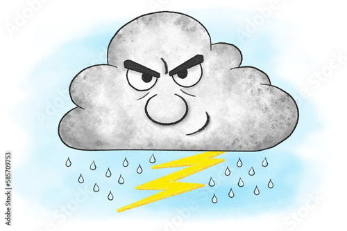 illustration of angry cartoon thunderstorm cloud