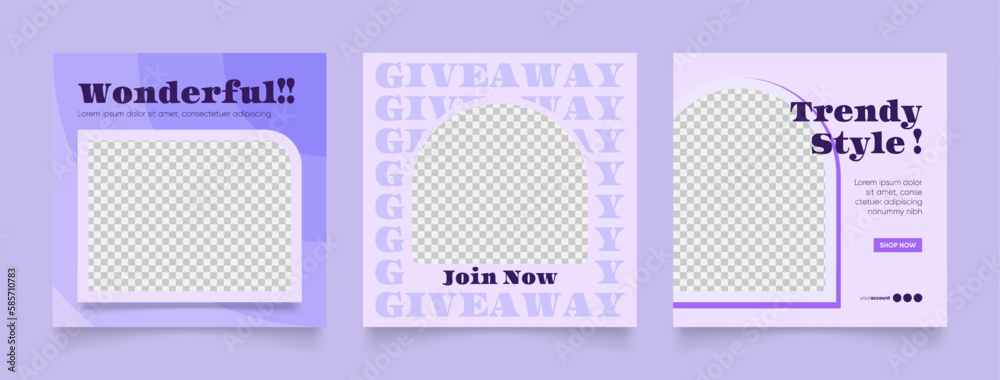social media template banner fashion sale promotion in purple color. fully editable instagram and facebook square post frame puzzle organic sale poster