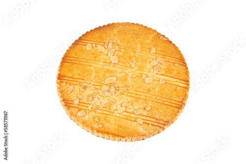 Single traditional round butter french biscuit top view in isolated cutout PNG white background photo