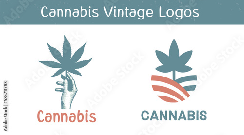 Vintage cannabis logo bundle. Cannabis logo collection. Cannabis farming logo concepts, hand drawn design. Weed logo retro concept.