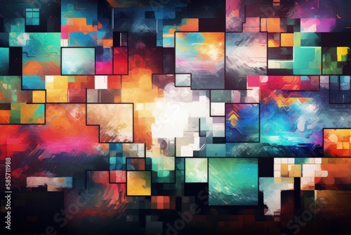 colorful squares in an abstract background. Generative AI © AkuAku