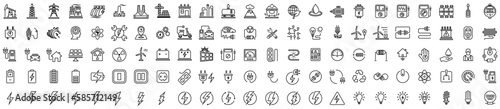 Electricity icons vector set. Set of green energy thin line icons