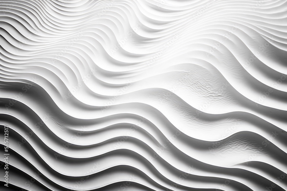 Obraz premium Organic shapes, waves on a flat white surface, casting shadow, 3d render. Generative ai