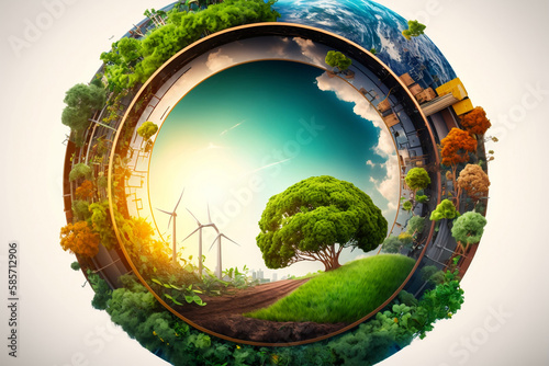Fototapeta Naklejka Na Ścianę i Meble -  green planet earth with grass, Generative AI