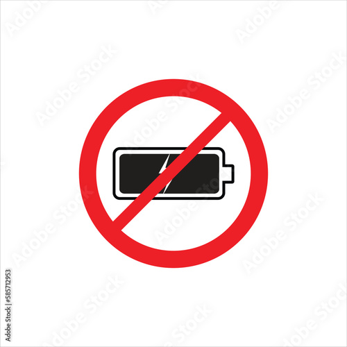 Free Download It is forbidden to use batteries. Do not use batteries or power bank. Round forbidding sign, sticker, icon. Vector flat illustration. - GFXLoad