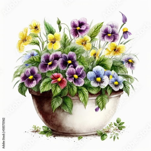 Wallpaper Mural A Pot of Spring, Watercolor Spring Flowers in Planter, Isolated on White Background - Generative AI Torontodigital.ca