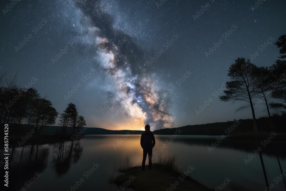 house in the night and beautiful dreamy sky, generative AI house in the night and beautiful dreamy sky, generative AI