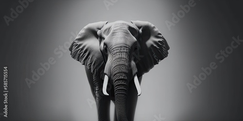 Black and white portrait of an elephant, light background, Generative AI