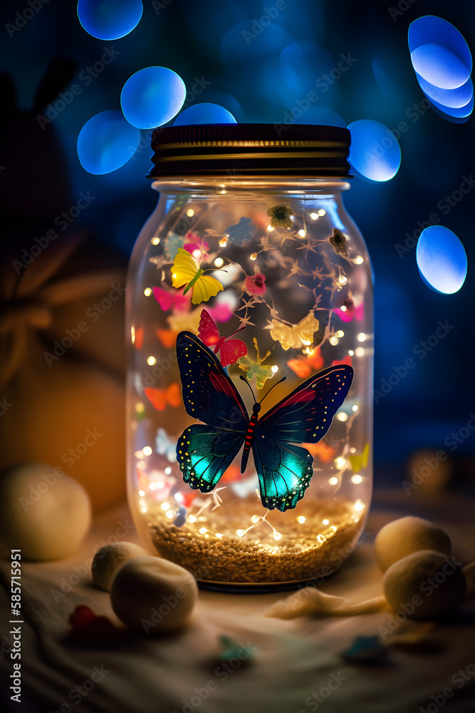 butterflies in the glass with light, generative AI butterflies in the glass with light, generative AI