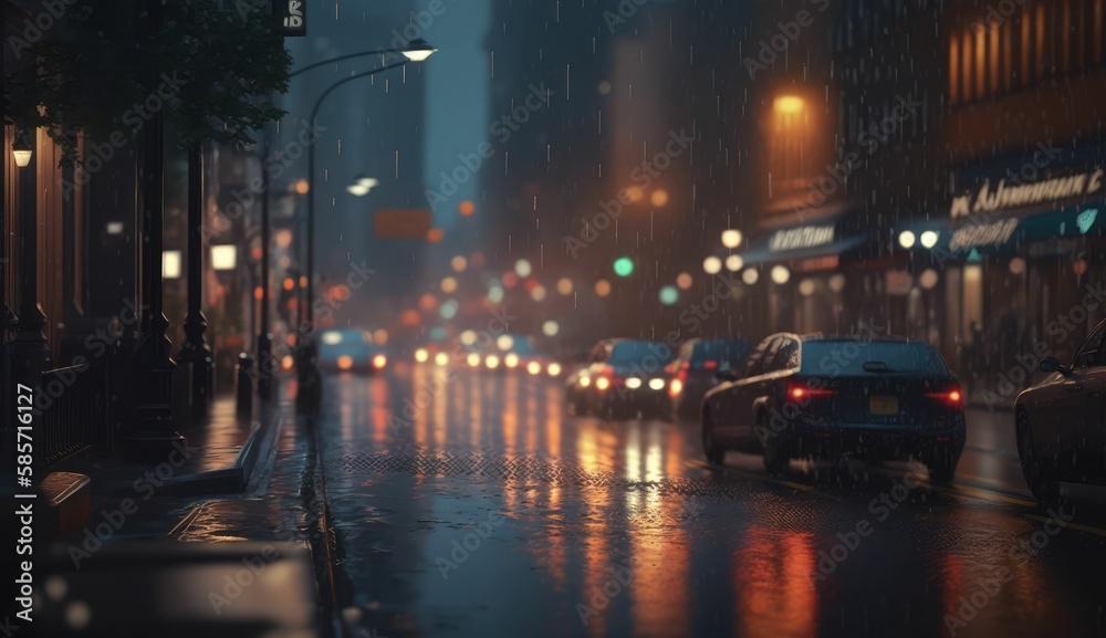 new york's beautiful night street night lights, generative AI