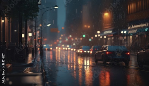 new york's beautiful night street night lights, generative AI