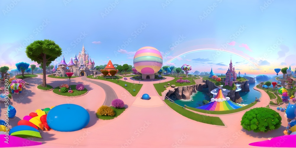 Photo of a colorful park filled with floating balloons