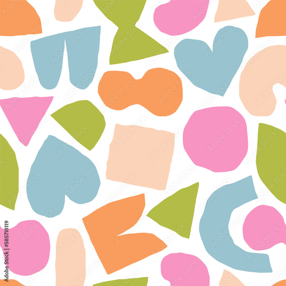 Colourful abstract texture with different shapes. Vector abstract pattern with bold organic shapes. Modern background - cut out shapes in pastel colours 