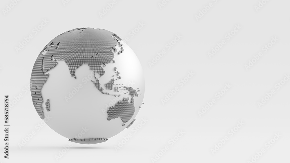 Metal Earth globe on white background. 3D Render.