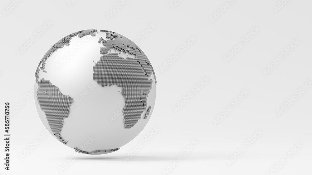 Metal Earth globe on white background. 3D Render.